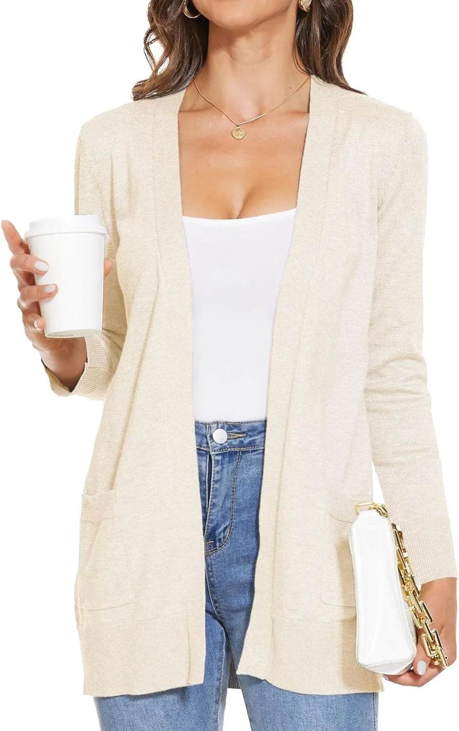 INKOFF Women's 3/4 Sleeve Cardigan Sweater Open Front Knit with Pockets Rib Hem Casual S-XXL