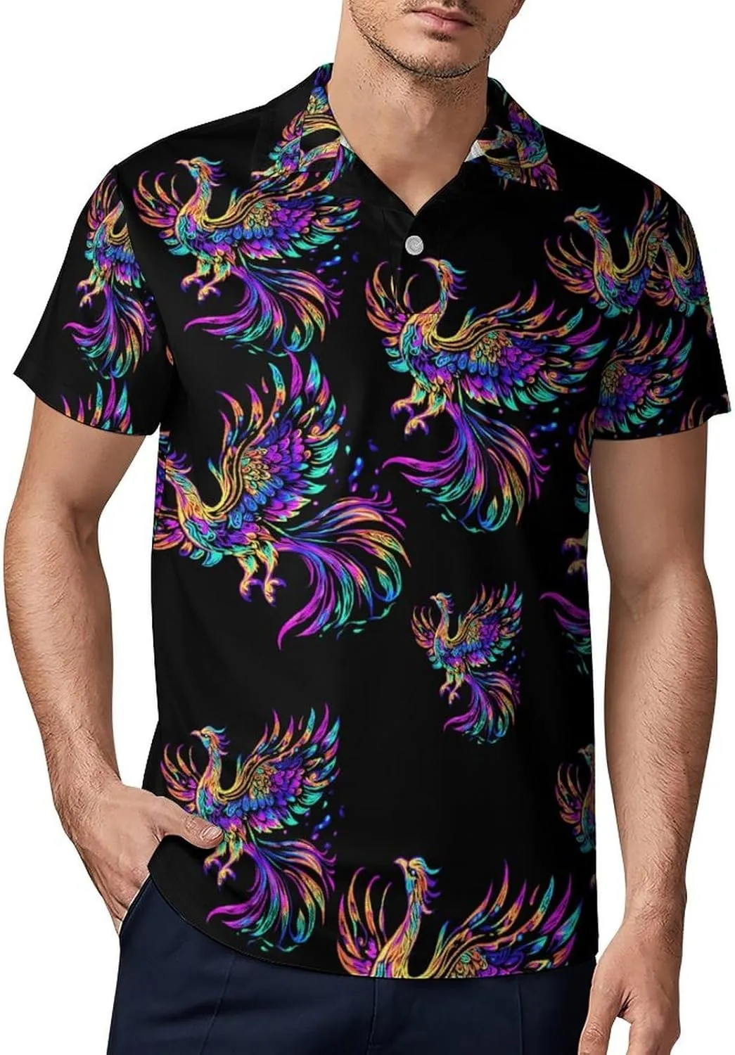 Iridescent Bird Men's Polo-Shirt Regular-Fit Short Sleeve Sports Quick Dry Golf Tennis T-Shirt