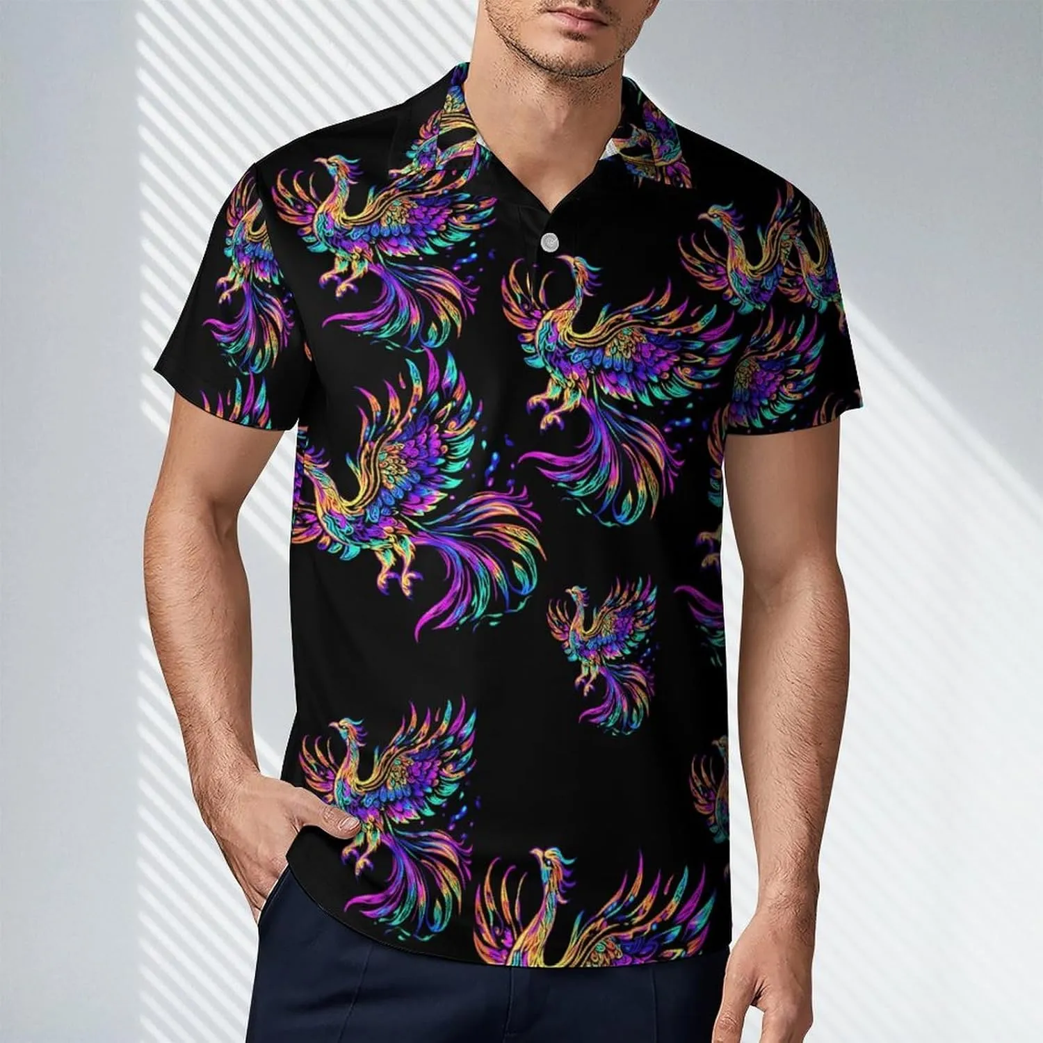 Iridescent Bird Men's Polo-Shirt Regular-Fit Short Sleeve Sports Quick Dry Golf Tennis T-Shirt