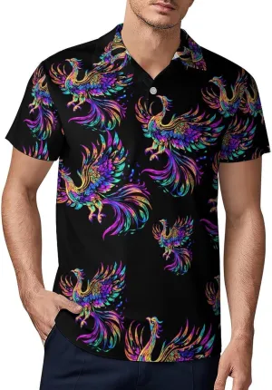 Iridescent Bird Men's Polo-Shirt Regular-Fit Short Sleeve Sports Quick Dry Golf Tennis T-Shirt