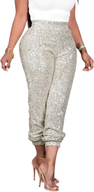 itnpbwus Women Casual Sparkle Sequin Glitter Bling Yoga Pants Slim Leg Leggings