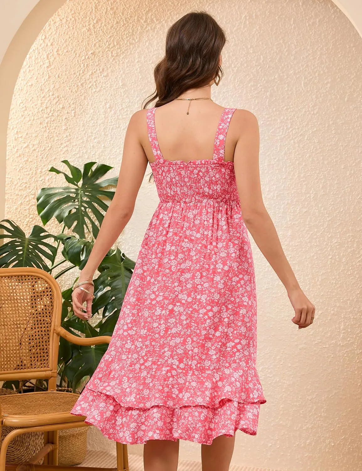 KOJOOIN Women's Maternity Dress Summer Floral Sleeveless Smocked Dresses Casual Flowy Maxi Dress Photoshoot Baby Shower
