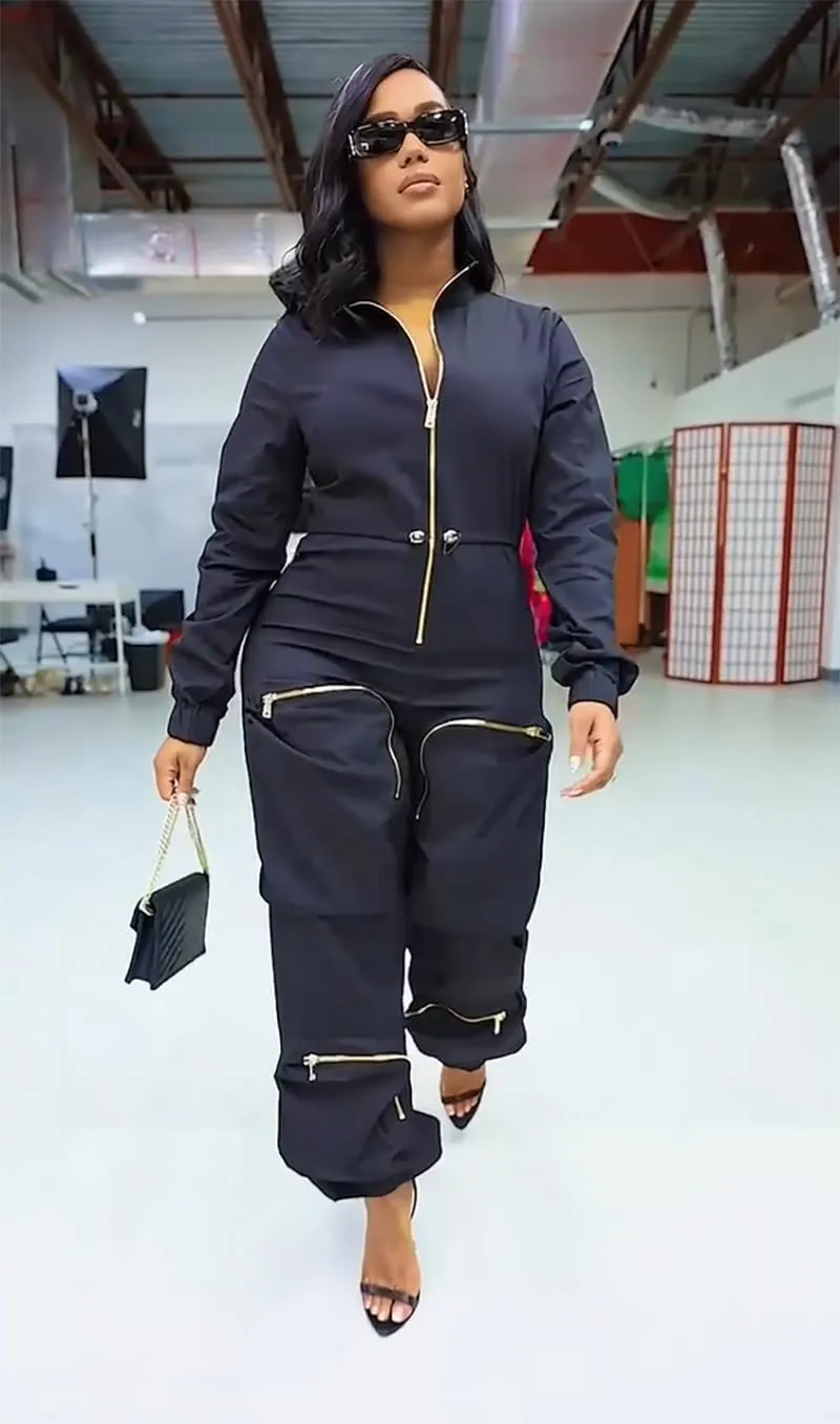ksotutm Jumpsuits for Women Sexy Zip UP Windbreaker Jumpsuit Cargo Pants One Piece Jumpsuit Romper