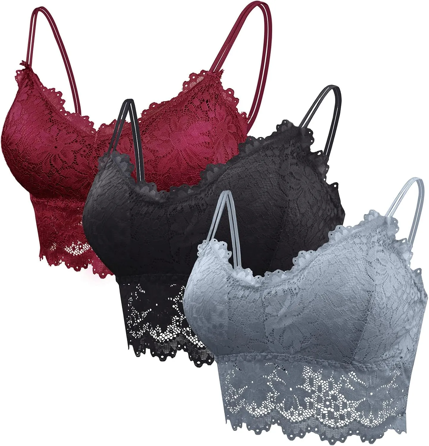Lace Bandeau Bras with Strap Sunflower Wrapped Bralettes Deep V Neck Padded Sports Bra Bralette for Women Multipack