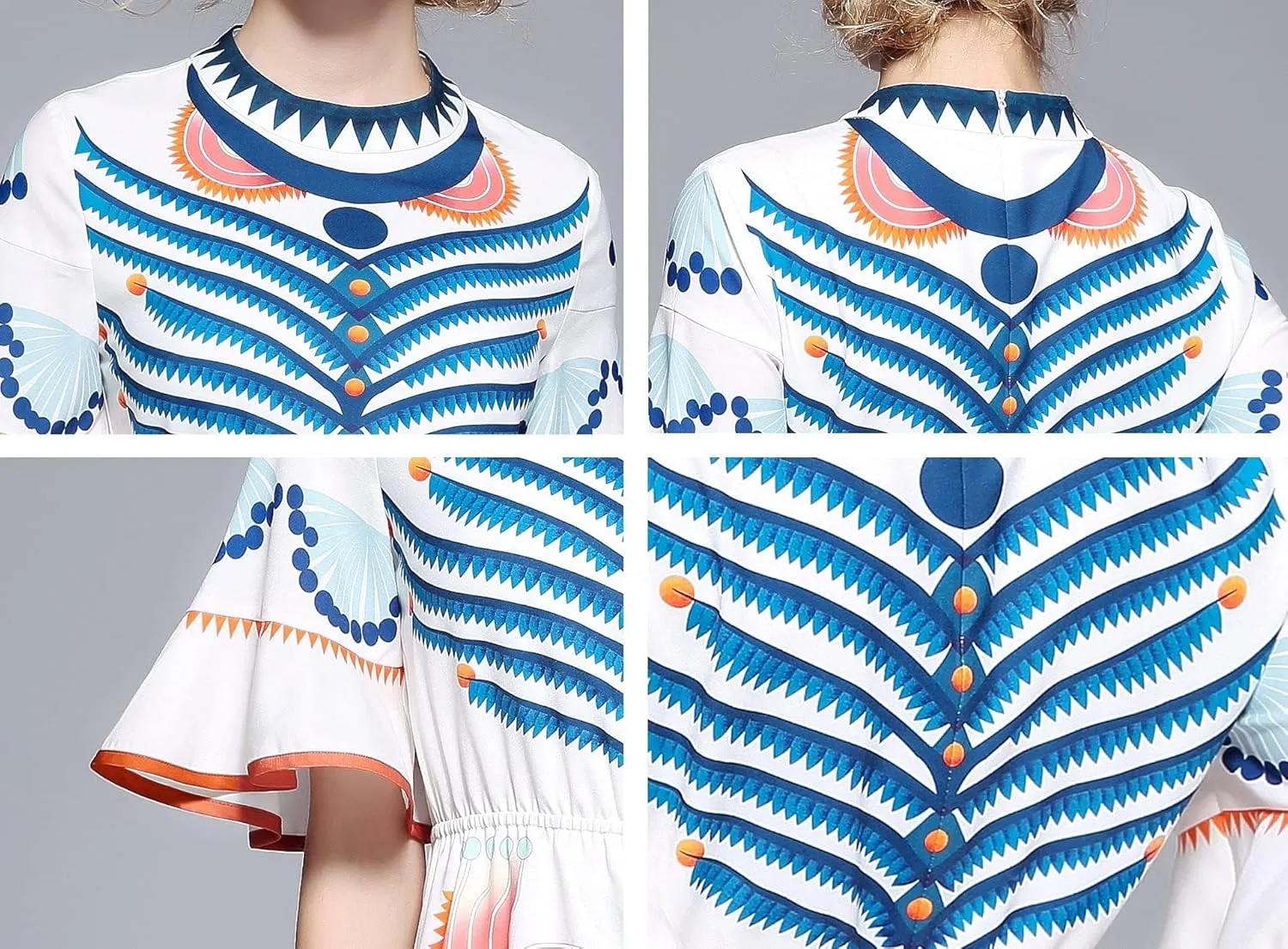 LAI MENG FIVE CATS Women's Summer Boho Bell Sleeve Floral Print Round Neck Casual Swing Mini Dress