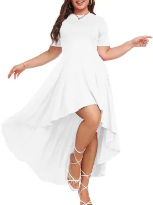 LALAGEN Plus Size Maxi Dress for Women Casual Short Sleeve Ruffle Flowy High Low Summer Long Dress 1X-6X