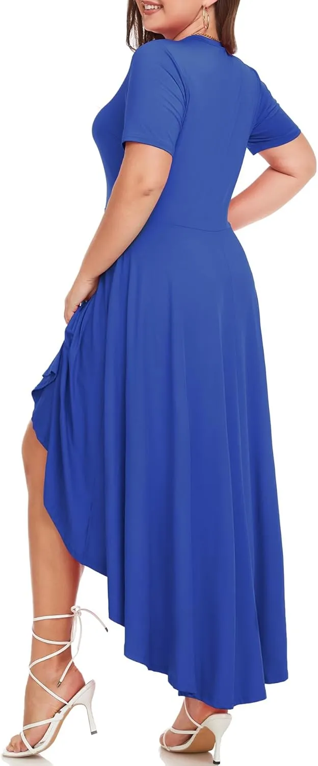 LALAGEN Plus Size Maxi Dress for Women Casual Short Sleeve Ruffle Flowy High Low Summer Long Dress 1X-6X