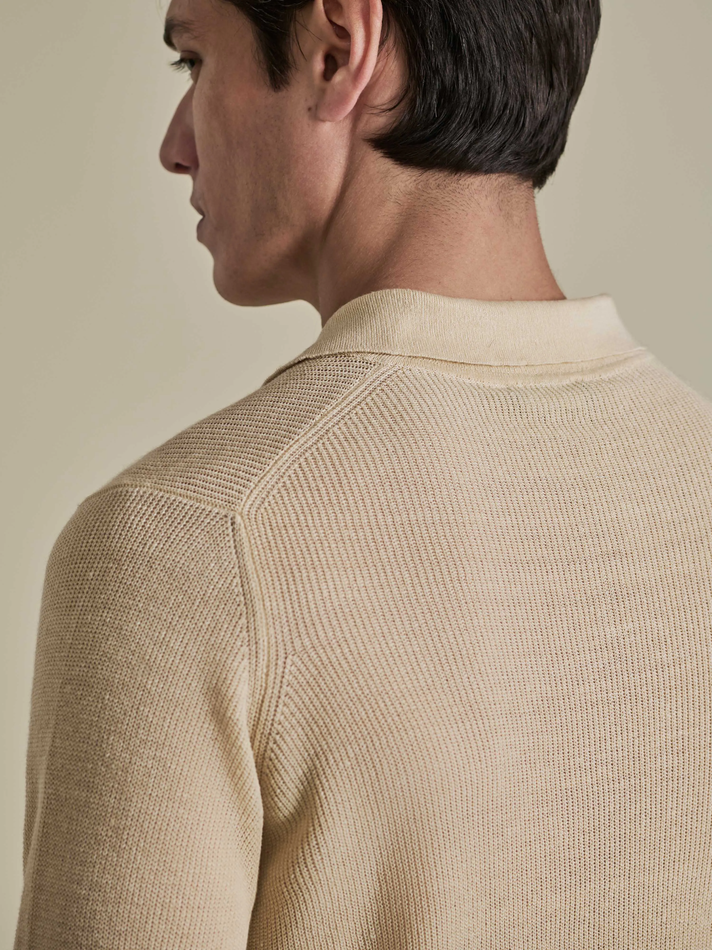Linen Cotton Long Sleeve Skipper Polo Shirt