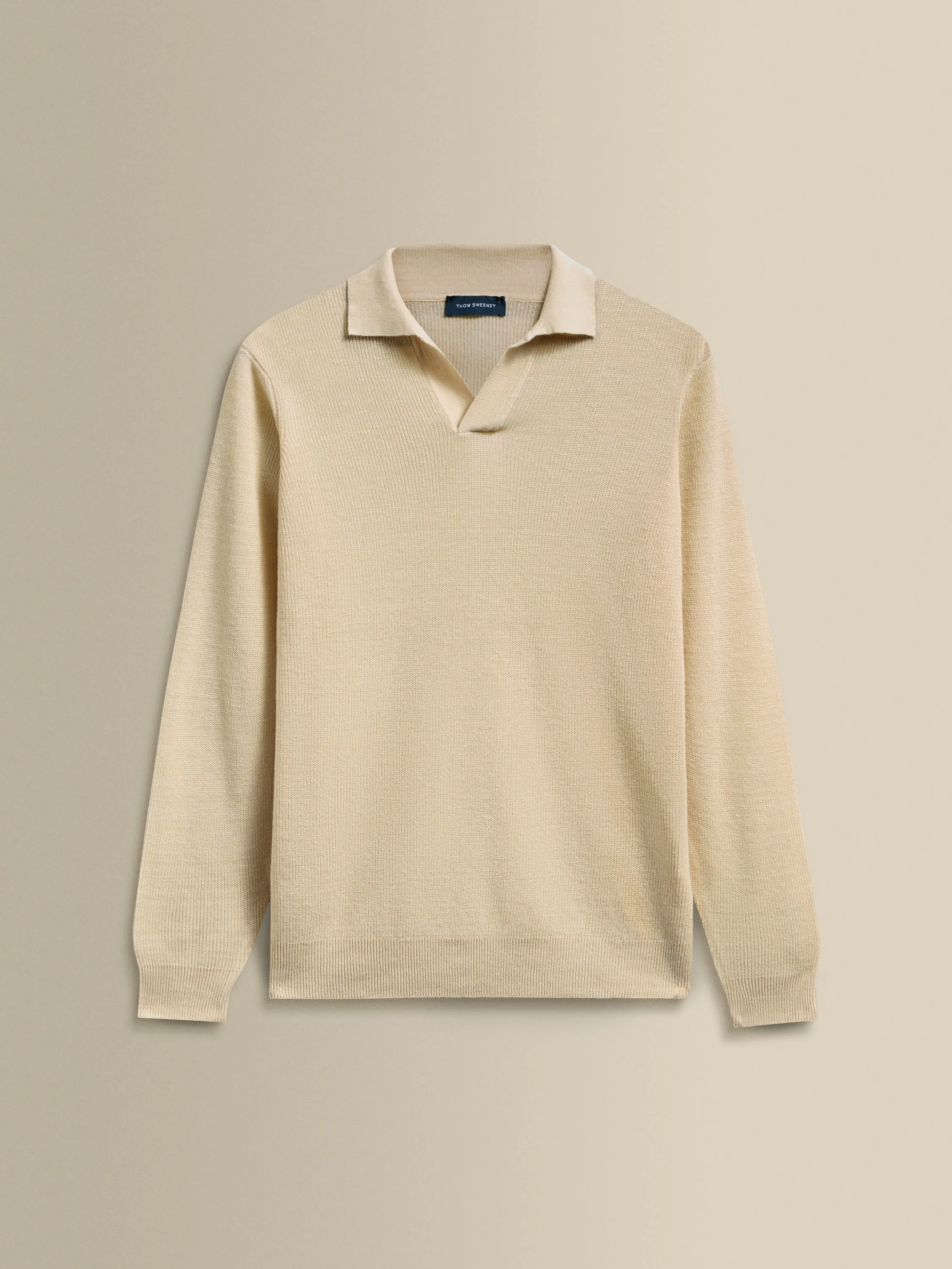 Linen Cotton Long Sleeve Skipper Polo Shirt