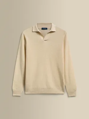 Linen Cotton Long Sleeve Skipper Polo Shirt