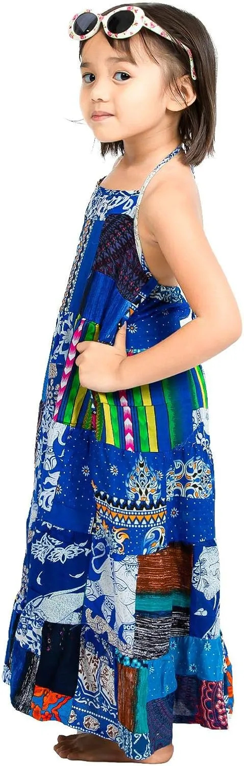 LOFBAZ Patch Summer Beach Long Dress for Little Girl Casual Cute Summer Clothes
