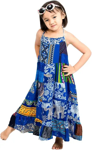 LOFBAZ Patch Summer Beach Long Dress for Little Girl Casual Cute Summer Clothes