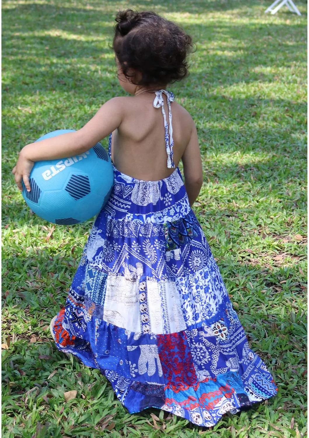 LOFBAZ Patch Summer Beach Long Dress for Little Girl Casual Cute Summer Clothes