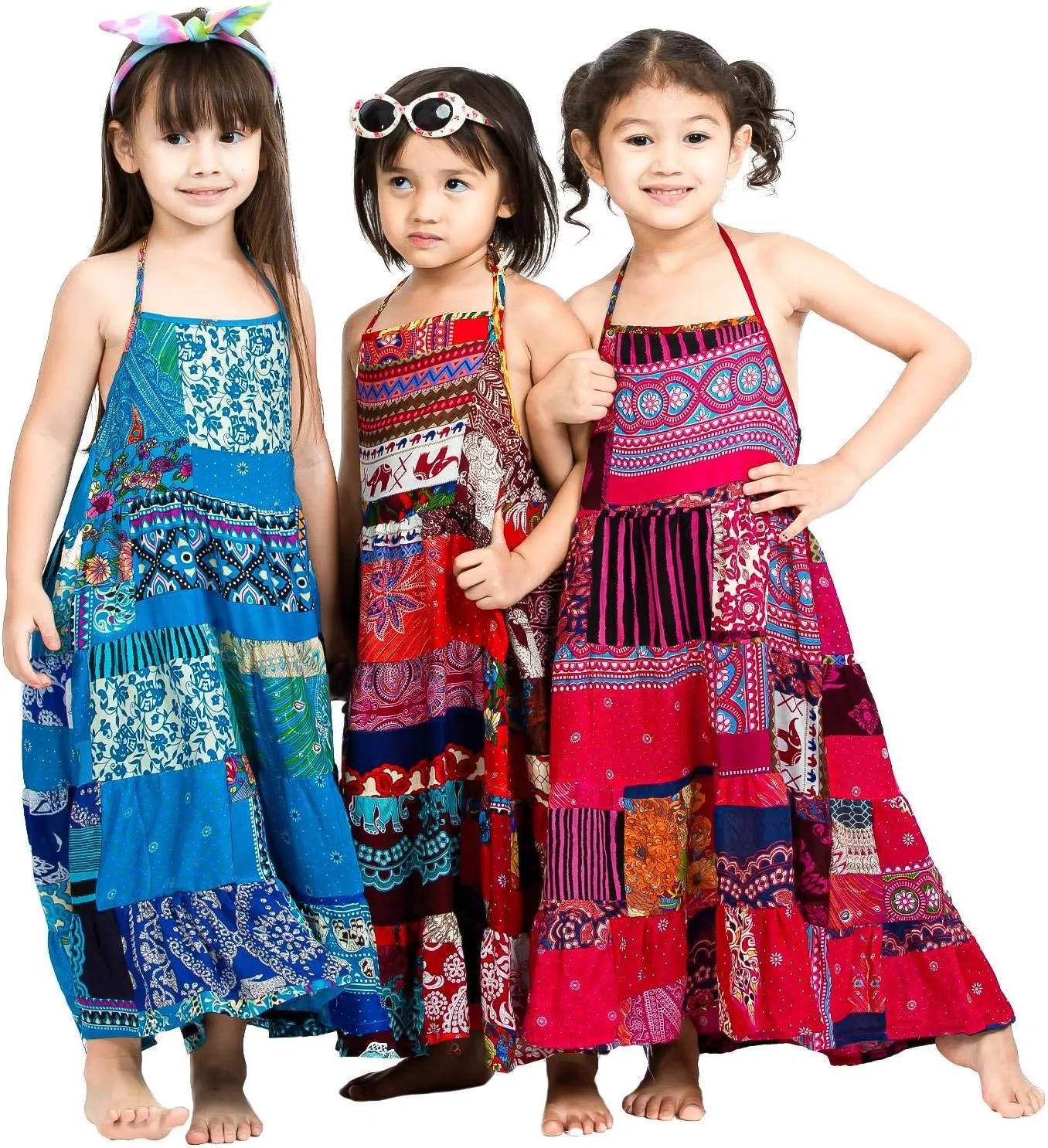 LOFBAZ Patch Summer Beach Long Dress for Little Girl Casual Cute Summer Clothes