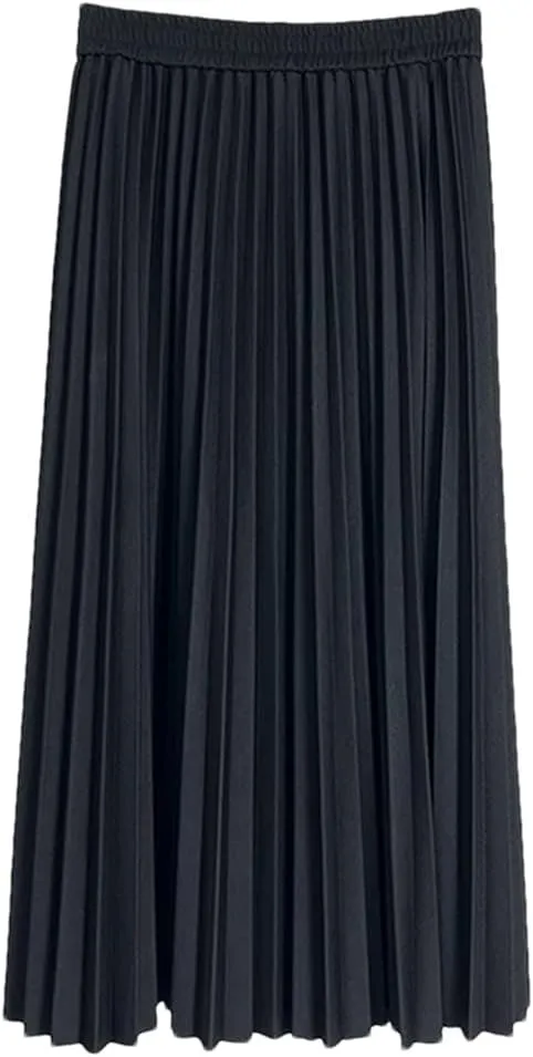 Long Midi Skirt for Women High Waist Black Khaki Pleated Autumn Spring Skirts