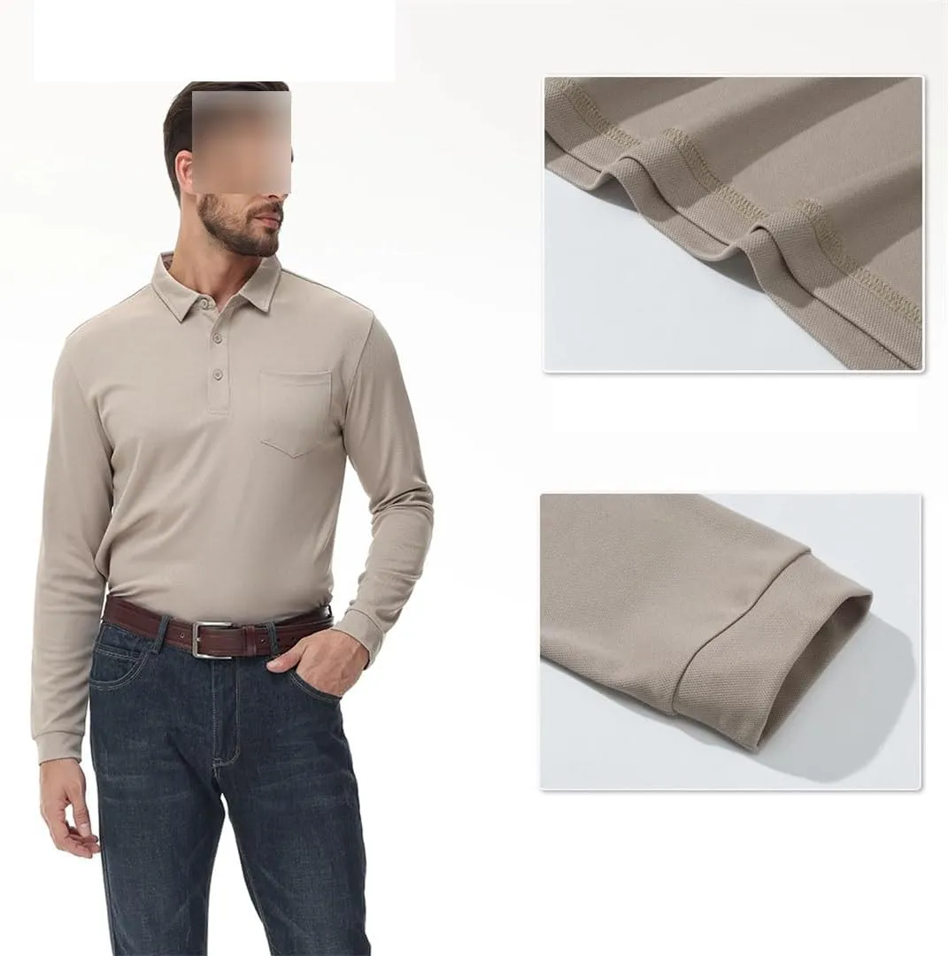 Long Sleeve Polo Shirt for Men Golf Shirt Quick Dry Breathable Casual Social Polo Shirts
