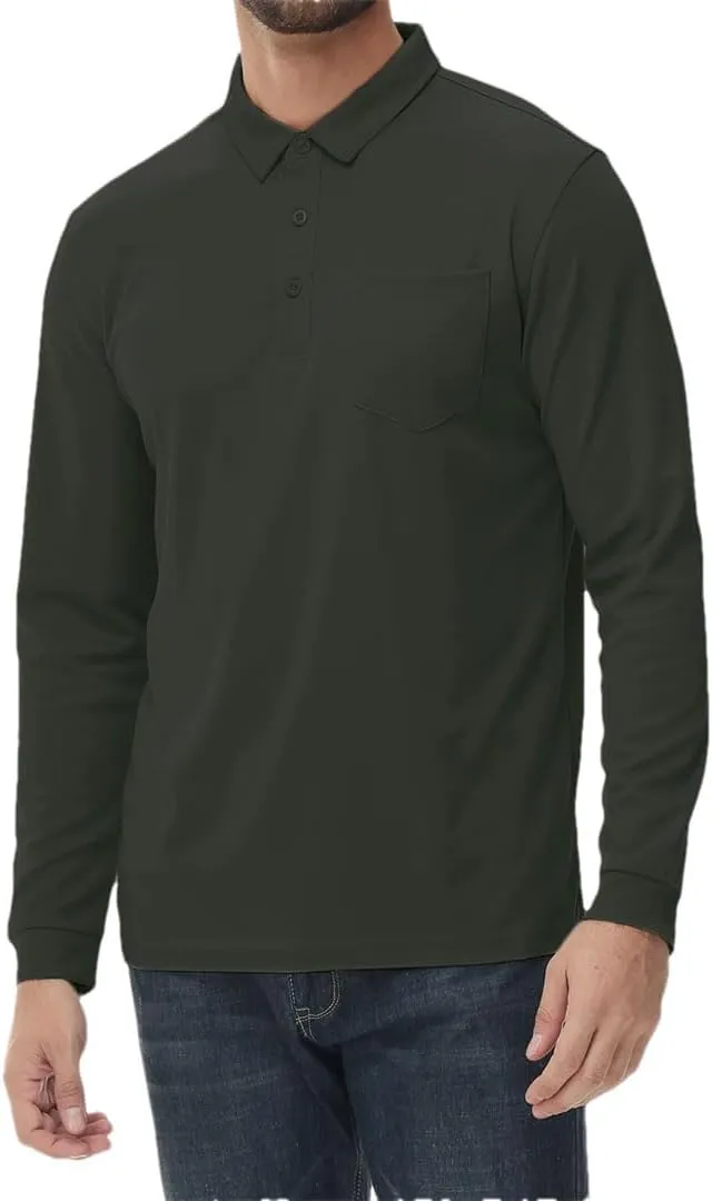 Long Sleeve Polo Shirt for Men Golf Shirt Quick Dry Breathable Casual Social Polo Shirts