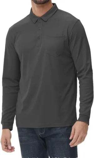 Long Sleeve Polo Shirt for Men Golf Shirt Quick Dry Breathable Casual Social Polo Shirts