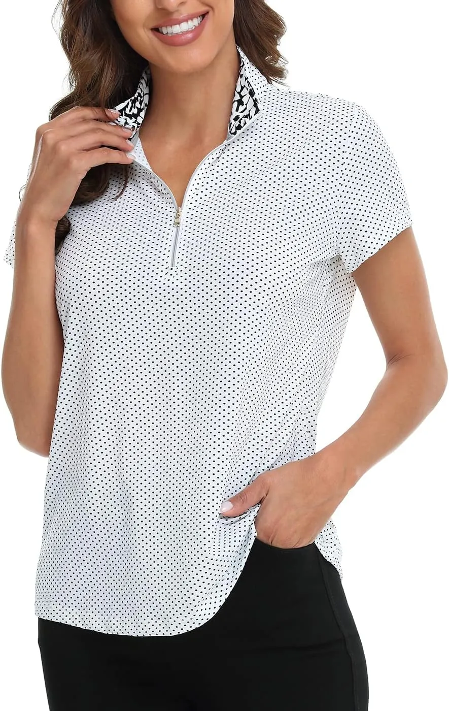LRD Women's Golf Polo Shirts Short Sleeve Tennis Shirt UPF 30 Quarter Zip Up