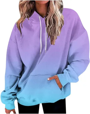 LRMQS Womens Fall Fashion 2024 Trendy Oversized Hoodie Sweatshirts Gradient Color Casual Drawstring Hoodies Pullover Clothes