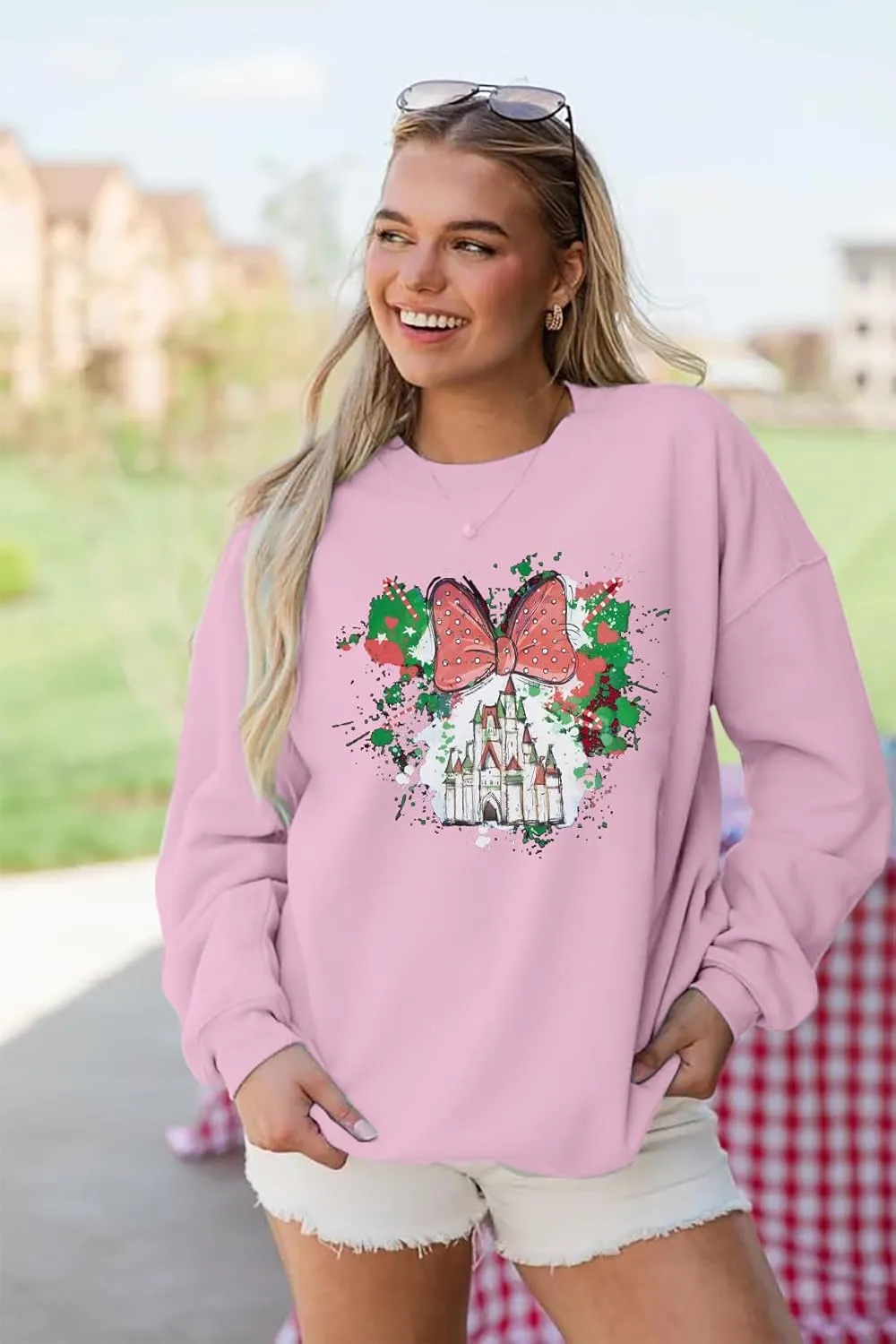LUKYCILD Magic Kingdom Sweatshirts for Women Castle Oversized Sweatshirt Holiday Shirt Graphic Long Sleeve Pullover Tops