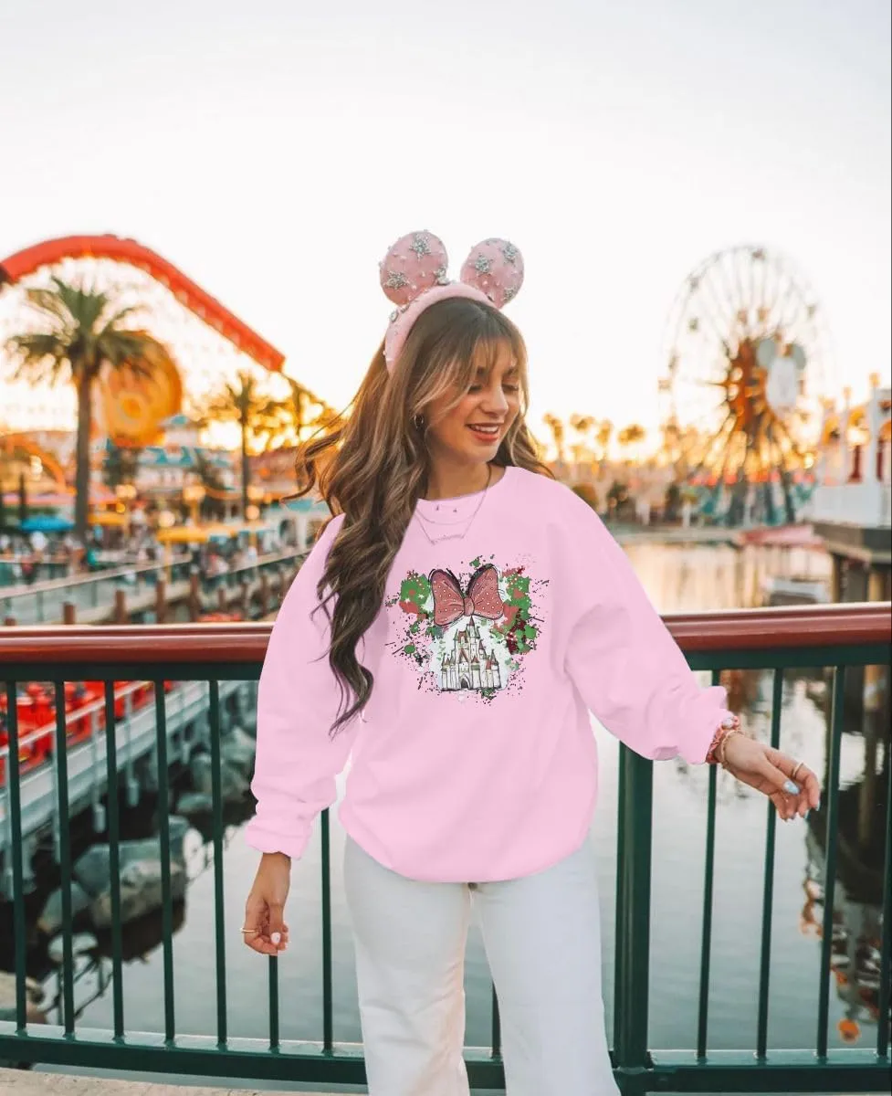 LUKYCILD Magic Kingdom Sweatshirts for Women Castle Oversized Sweatshirt Holiday Shirt Graphic Long Sleeve Pullover Tops
