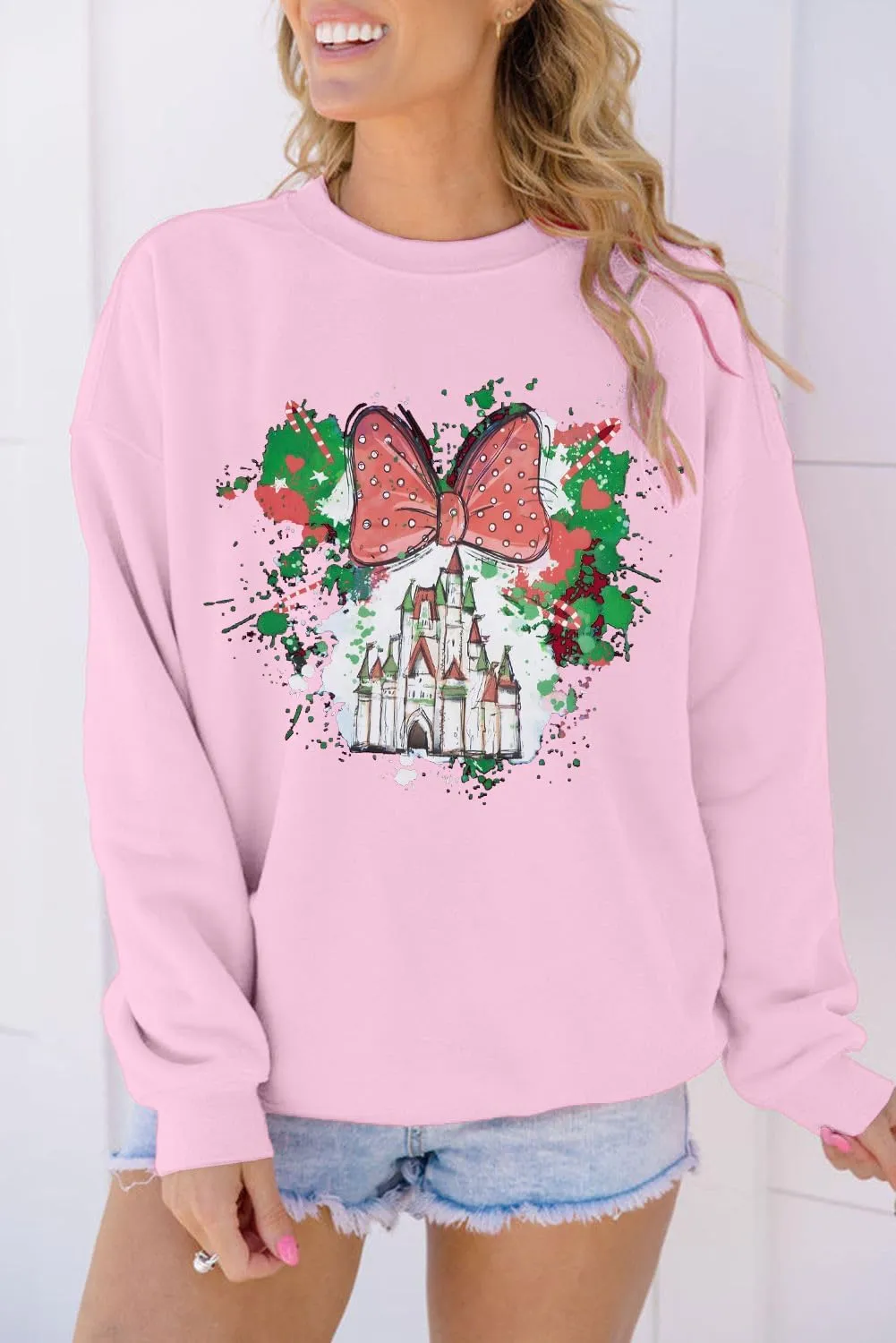 LUKYCILD Magic Kingdom Sweatshirts for Women Castle Oversized Sweatshirt Holiday Shirt Graphic Long Sleeve Pullover Tops