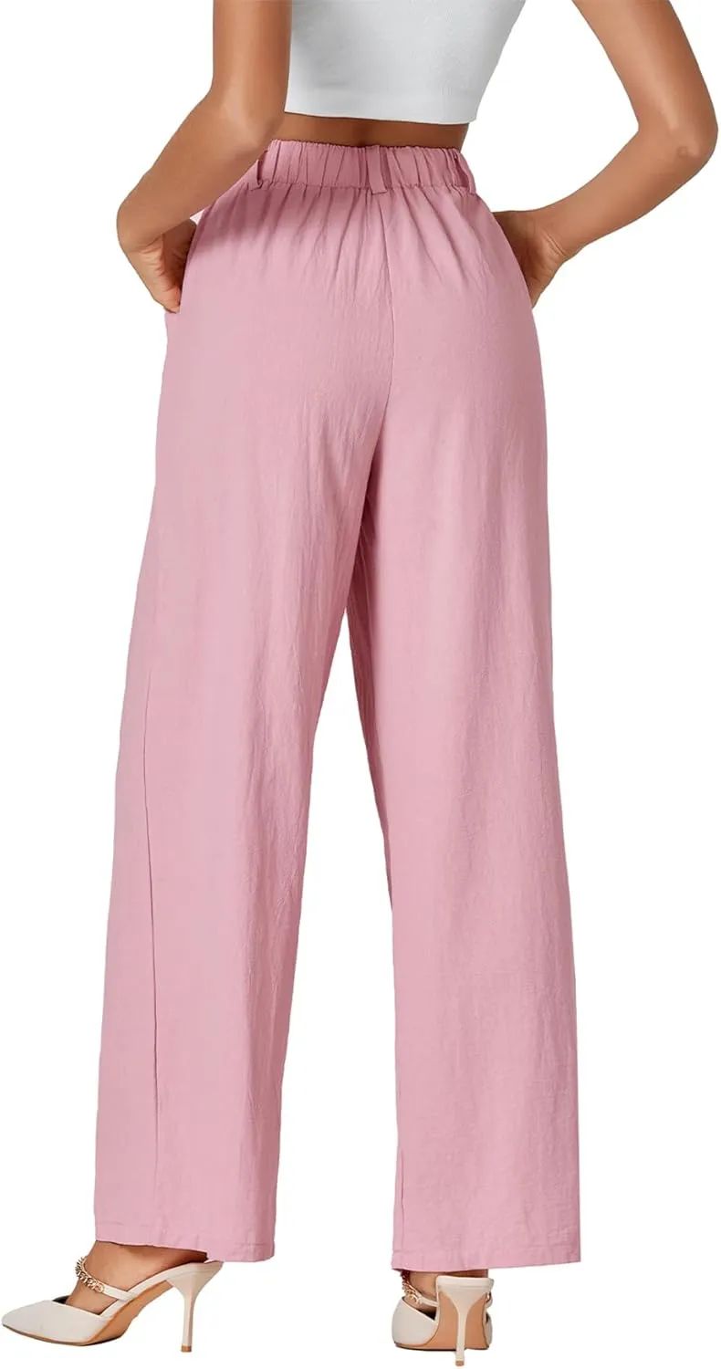 LYANER Womens Cotton High Waist Wide Leg Long Palazzo Pants Loose Casual Trousers