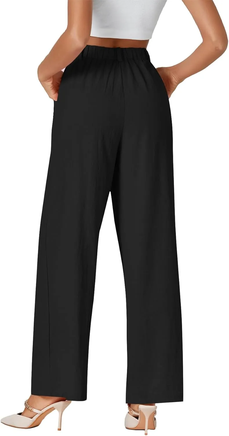 LYANER Womens Cotton High Waist Wide Leg Long Palazzo Pants Loose Casual Trousers