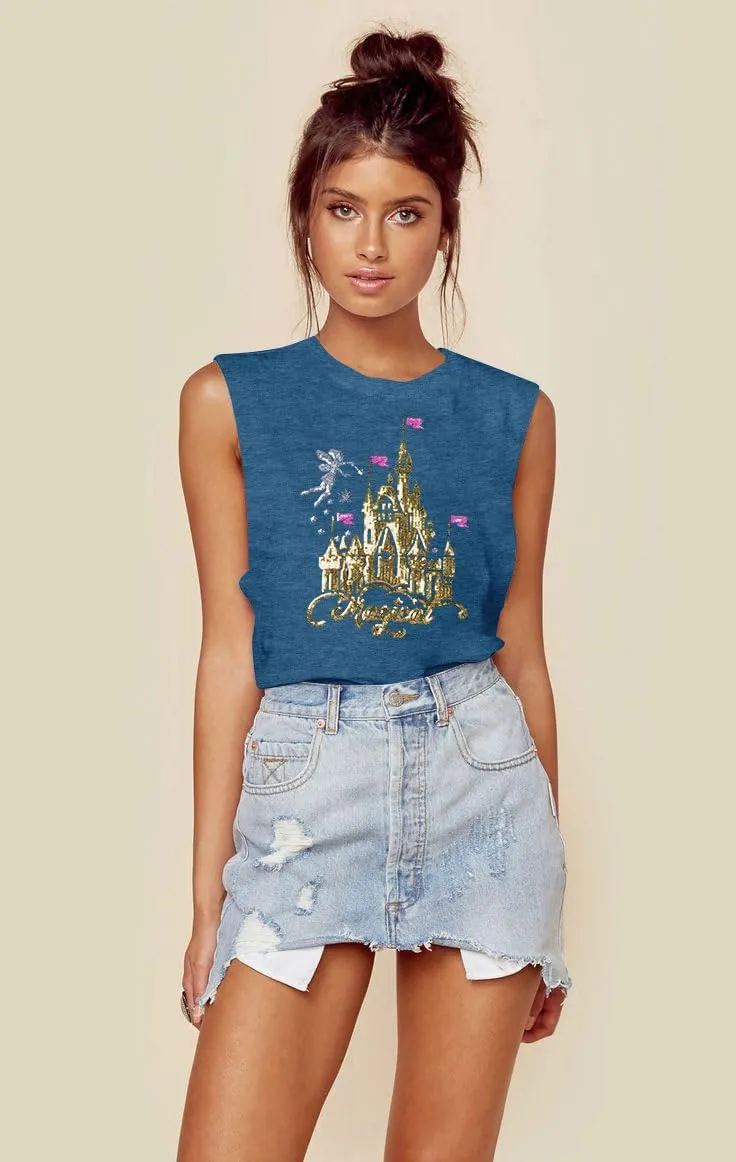 Magical Castle Tank Top Women: Magic Kingdom Shirts Cute Graphic Holiday Vest Summer Vacation Sleeveless Shirt