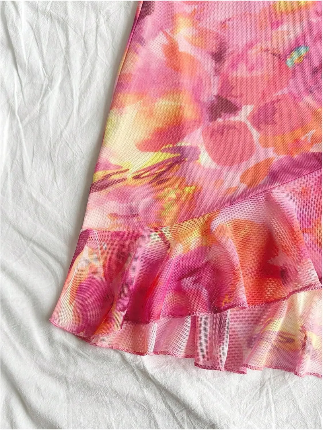 MakeMeChic Women's Summer Mini Dress Tie Dye Halter Backless Ruffle Trim Bodycon Sundress
