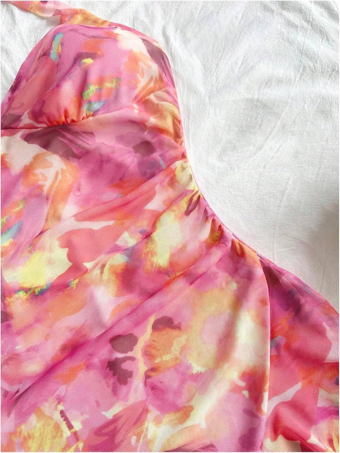 MakeMeChic Women's Summer Mini Dress Tie Dye Halter Backless Ruffle Trim Bodycon Sundress