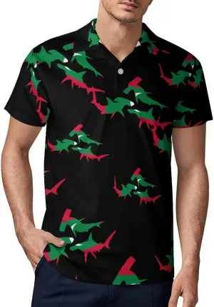 Maldives Flag Hammerhead Sharks Men's Polo-Shirt Regular-Fit Short Sleeve Sports Quick Dry Golf Tennis T-Shirt