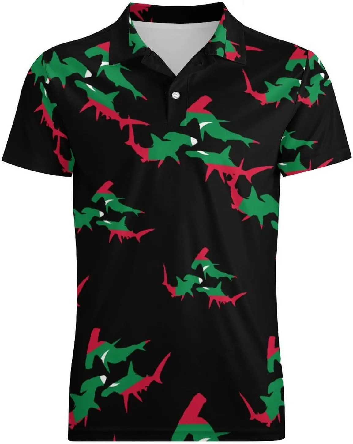 Maldives Flag Hammerhead Sharks Men's Polo-Shirt Regular-Fit Short Sleeve Sports Quick Dry Golf Tennis T-Shirt