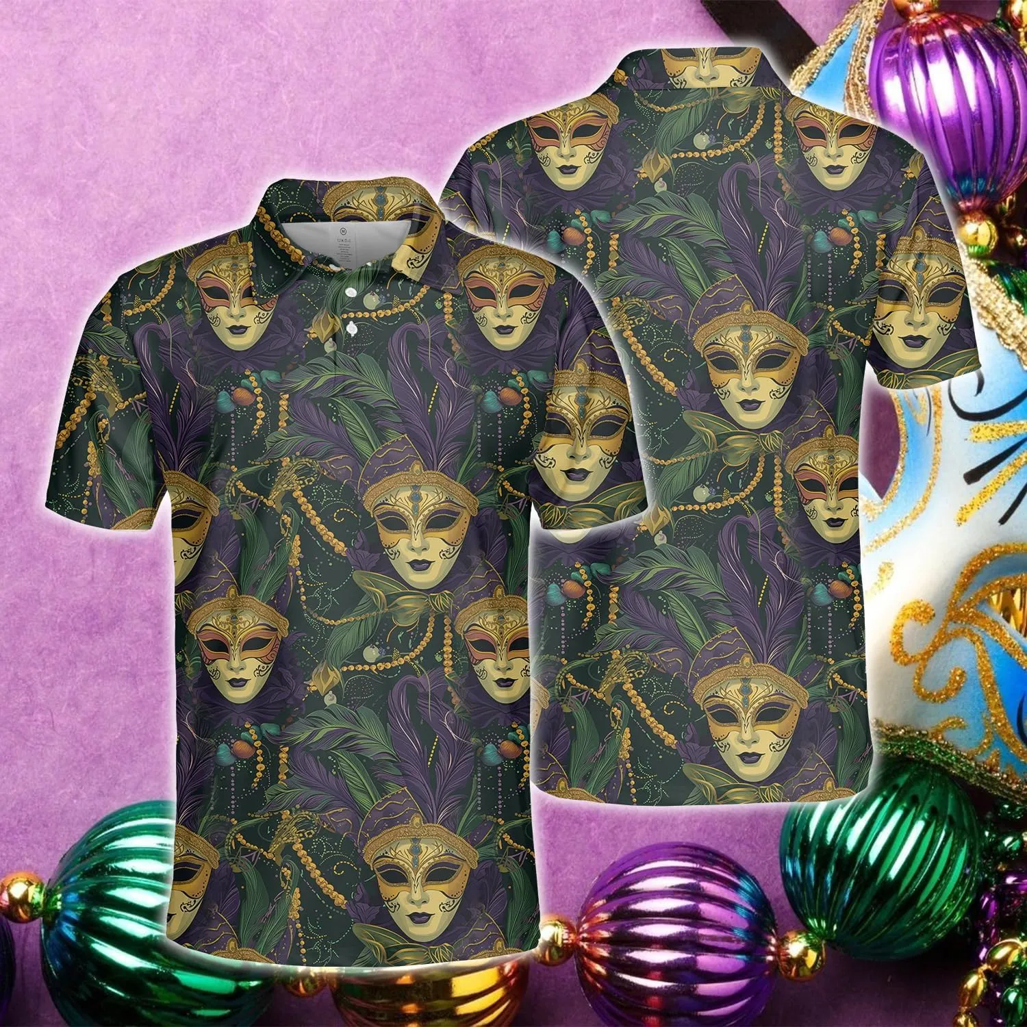 Mardi Gras Polo Shirts for Men Women - Carnival Mens Polo Shirt Short Sleeve Golf Shirts Dry Fit Casual Tennis T-Shirt S24