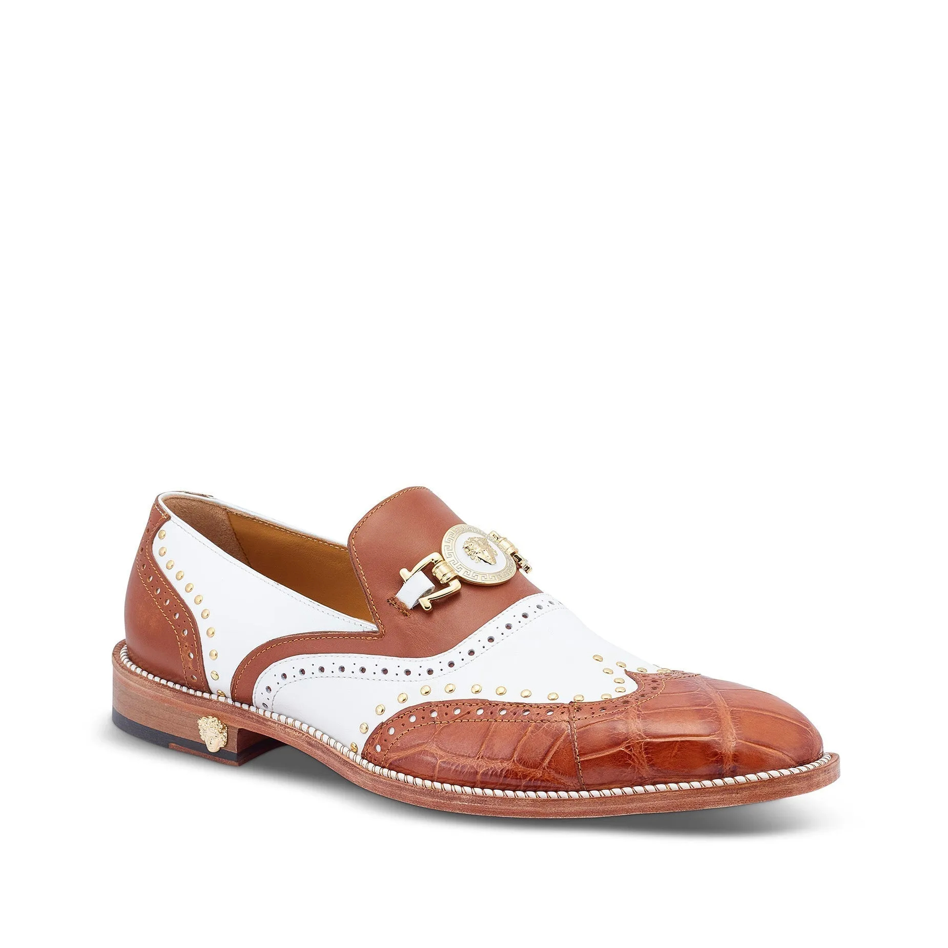 Mauri 3092 Gambino Men's Shoes Cognac & White Exotic Crocodile / Calf-Skin Leather Loafers (MA5427)