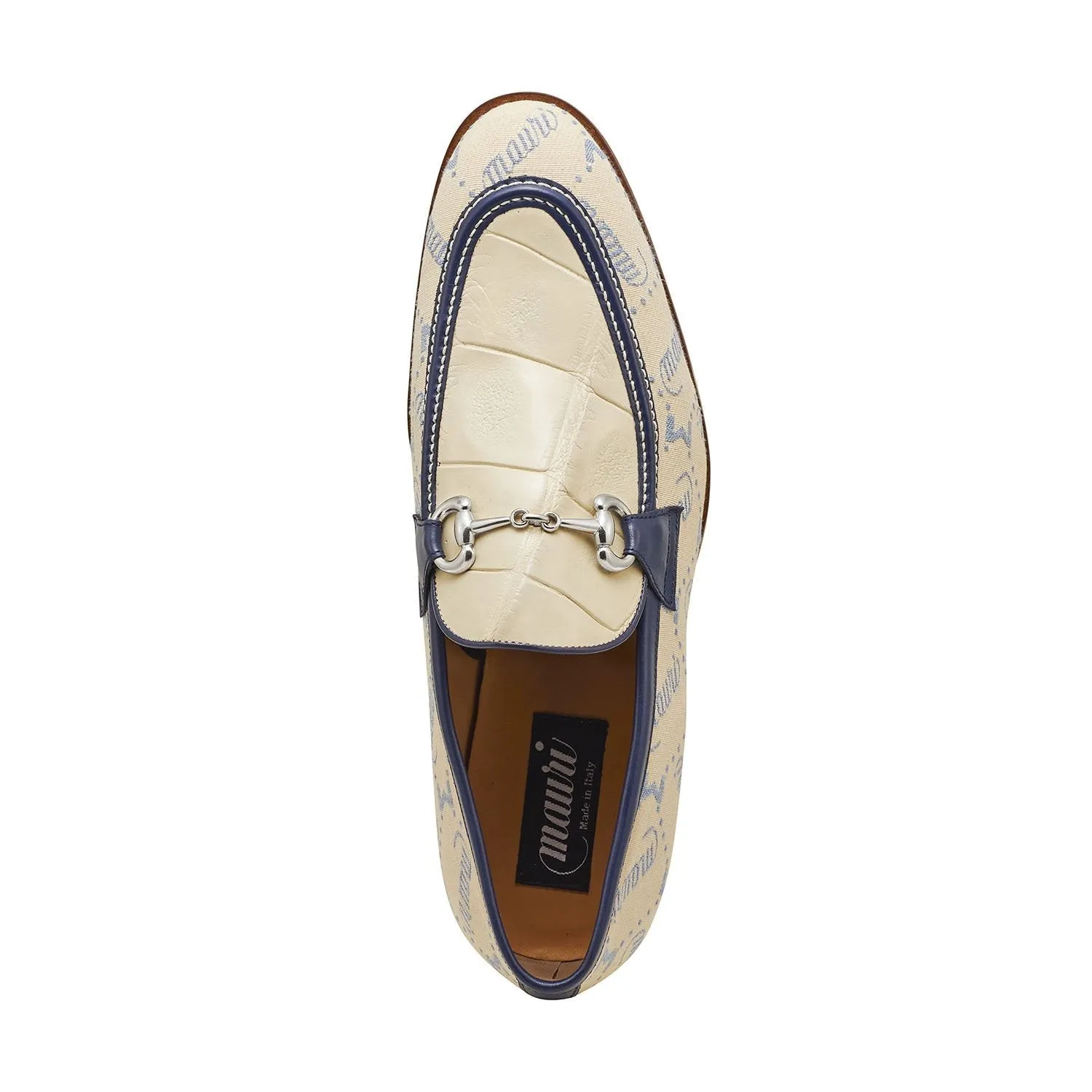 Mauri 4983 Bahamas Men's Shoes Cream, Sky Lark & Indigo Blue Exotic Alligator/ Fabric / Calf-Skin Leather Horsebit Loafers (MA5301)