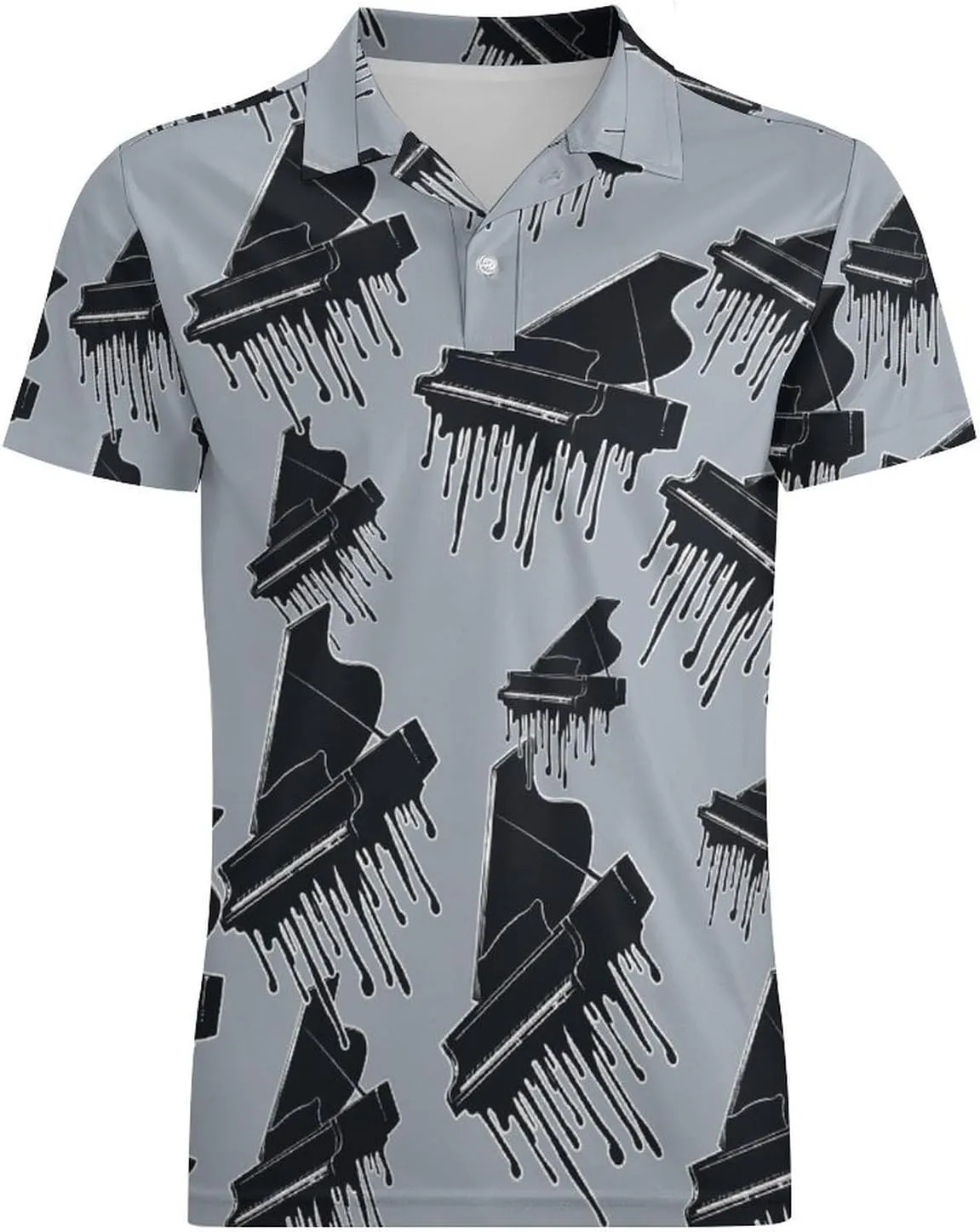 Melting Piano Men's Polo-Shirt Regular-Fit Short Sleeve Sports Quick Dry Golf Tennis T-Shirt