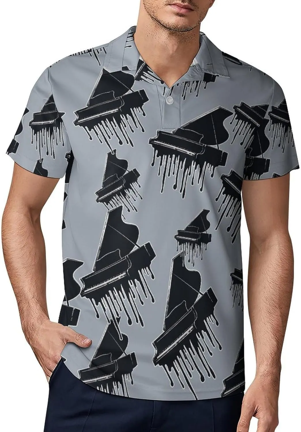 Melting Piano Men's Polo-Shirt Regular-Fit Short Sleeve Sports Quick Dry Golf Tennis T-Shirt