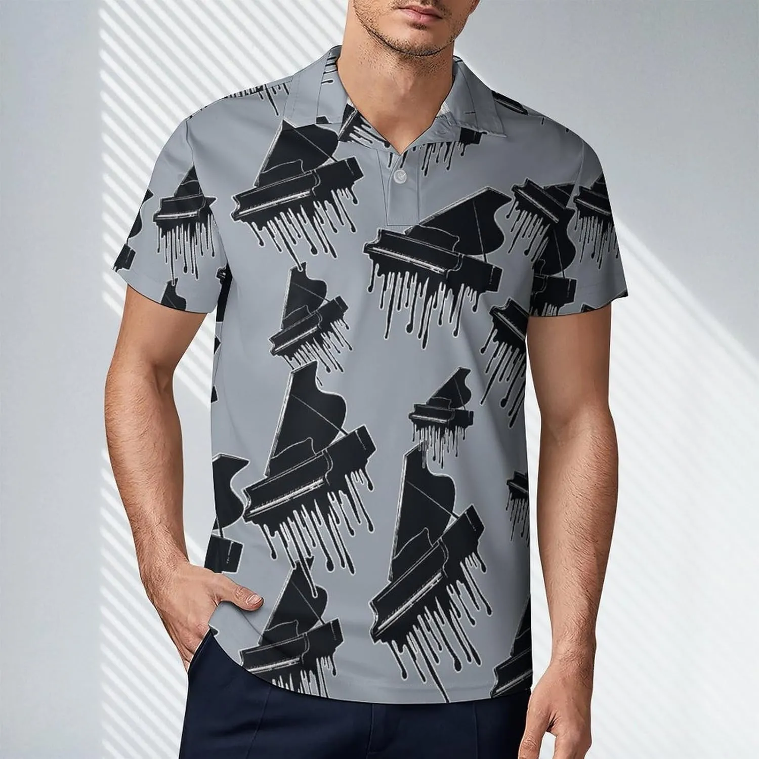 Melting Piano Men's Polo-Shirt Regular-Fit Short Sleeve Sports Quick Dry Golf Tennis T-Shirt