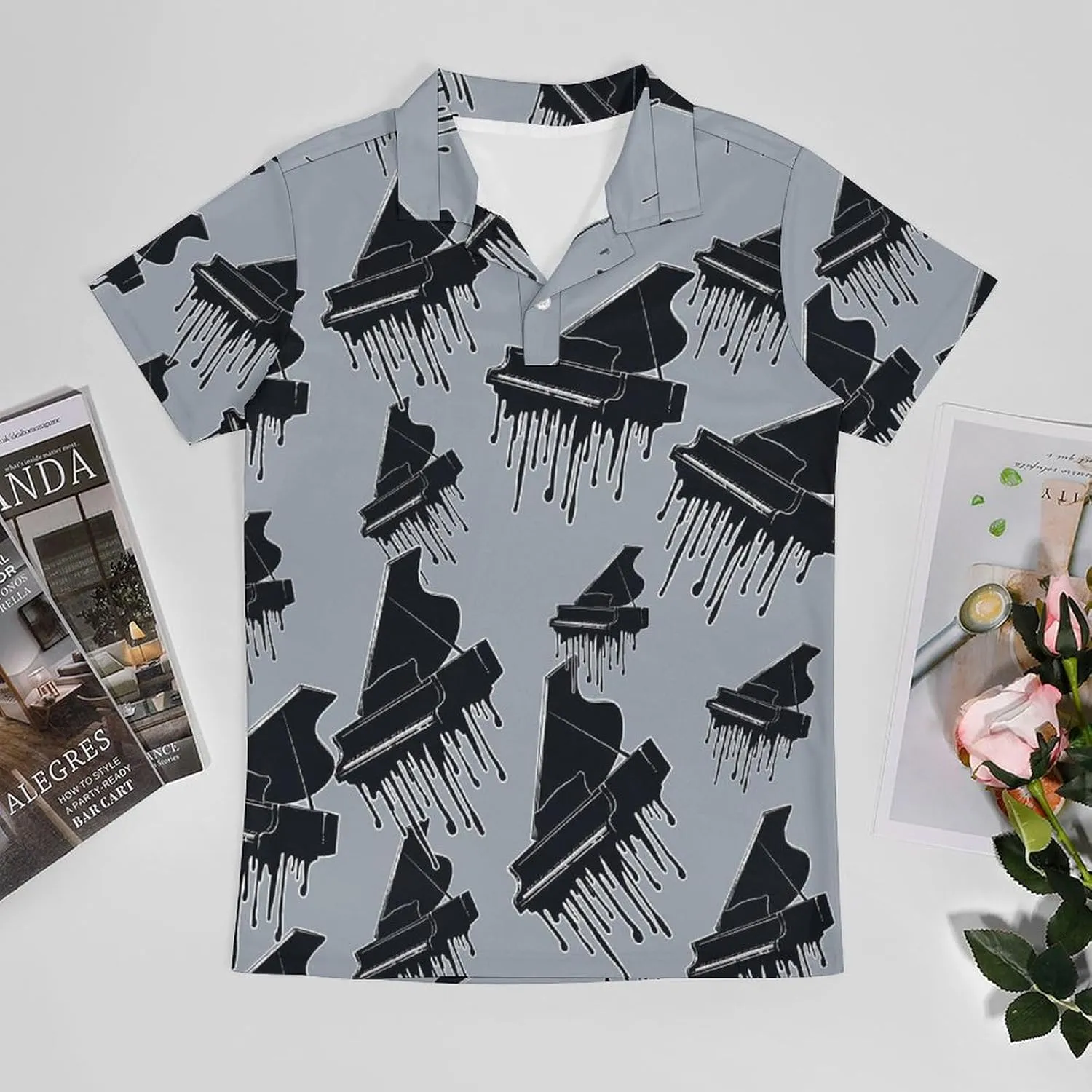 Melting Piano Men's Polo-Shirt Regular-Fit Short Sleeve Sports Quick Dry Golf Tennis T-Shirt