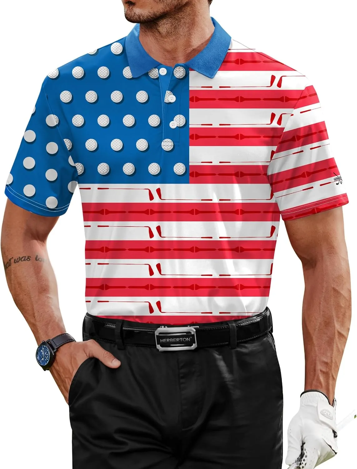 Men American Flag Golf Polo Stretch Moisture Wicking Patriotic 4th of July Shirts (S-3XL)