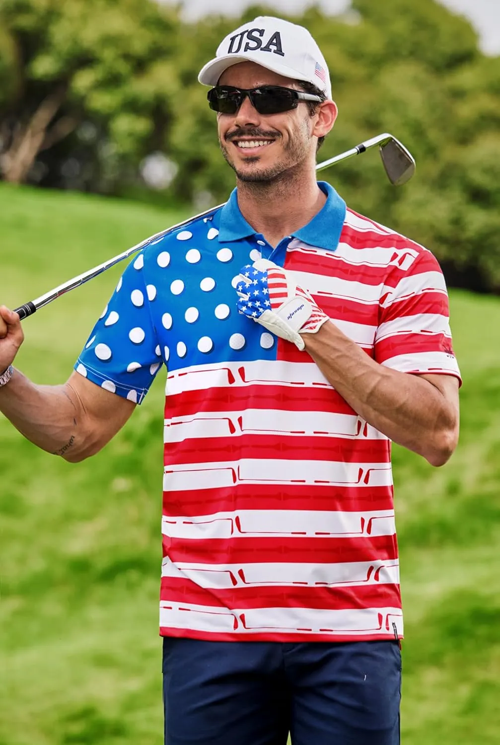 Men American Flag Golf Polo Stretch Moisture Wicking Patriotic 4th of July Shirts (S-3XL)