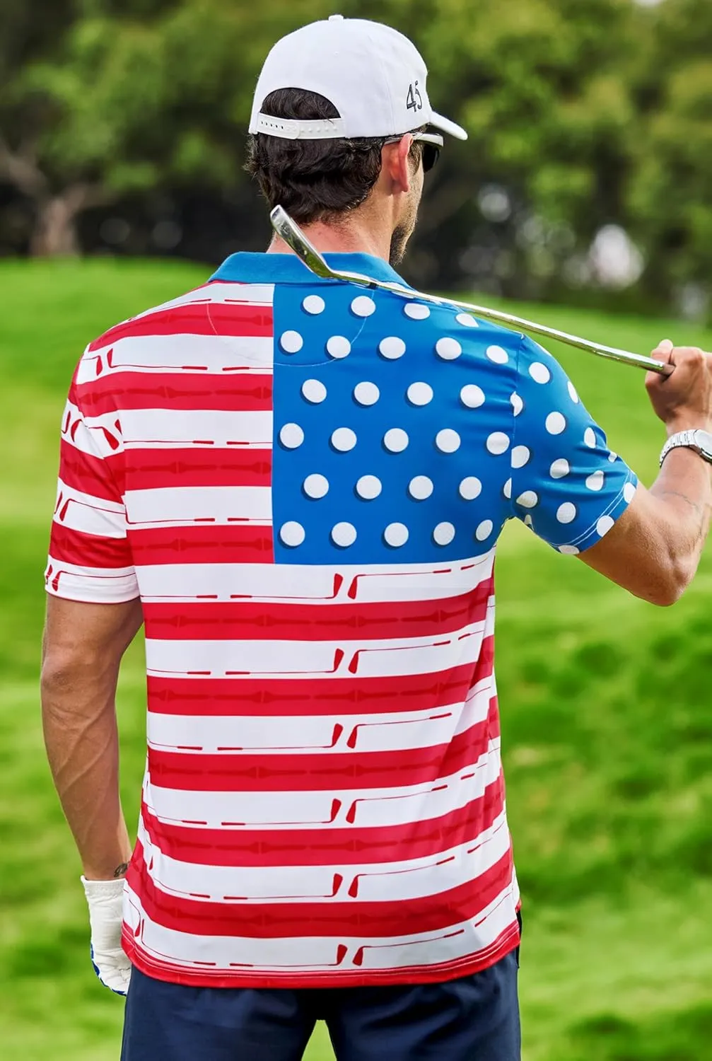 Men American Flag Golf Polo Stretch Moisture Wicking Patriotic 4th of July Shirts (S-3XL)