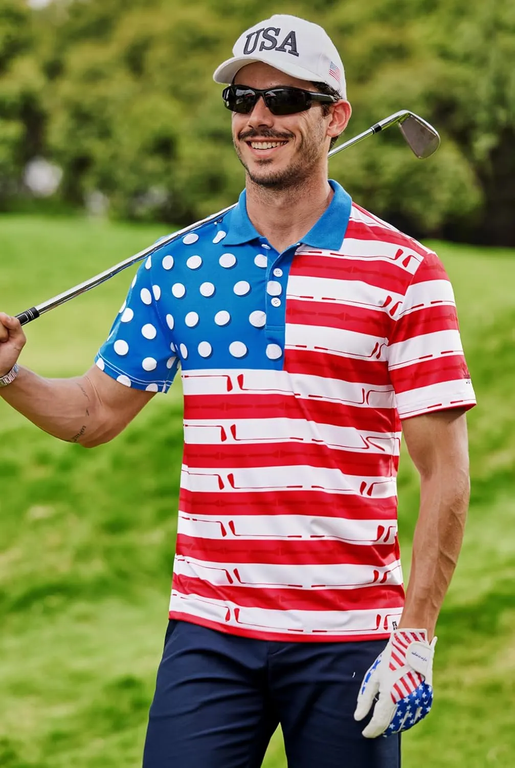 Men American Flag Golf Polo Stretch Moisture Wicking Patriotic 4th of July Shirts (S-3XL)