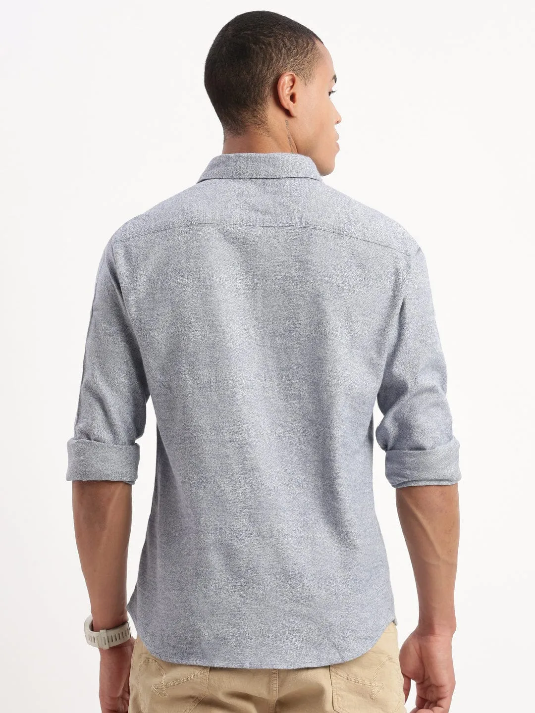 Men Blue Standard Textured Slim Fit Cotton Casual Shirt