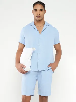 Men Blue Textured Solid Co Ords Set