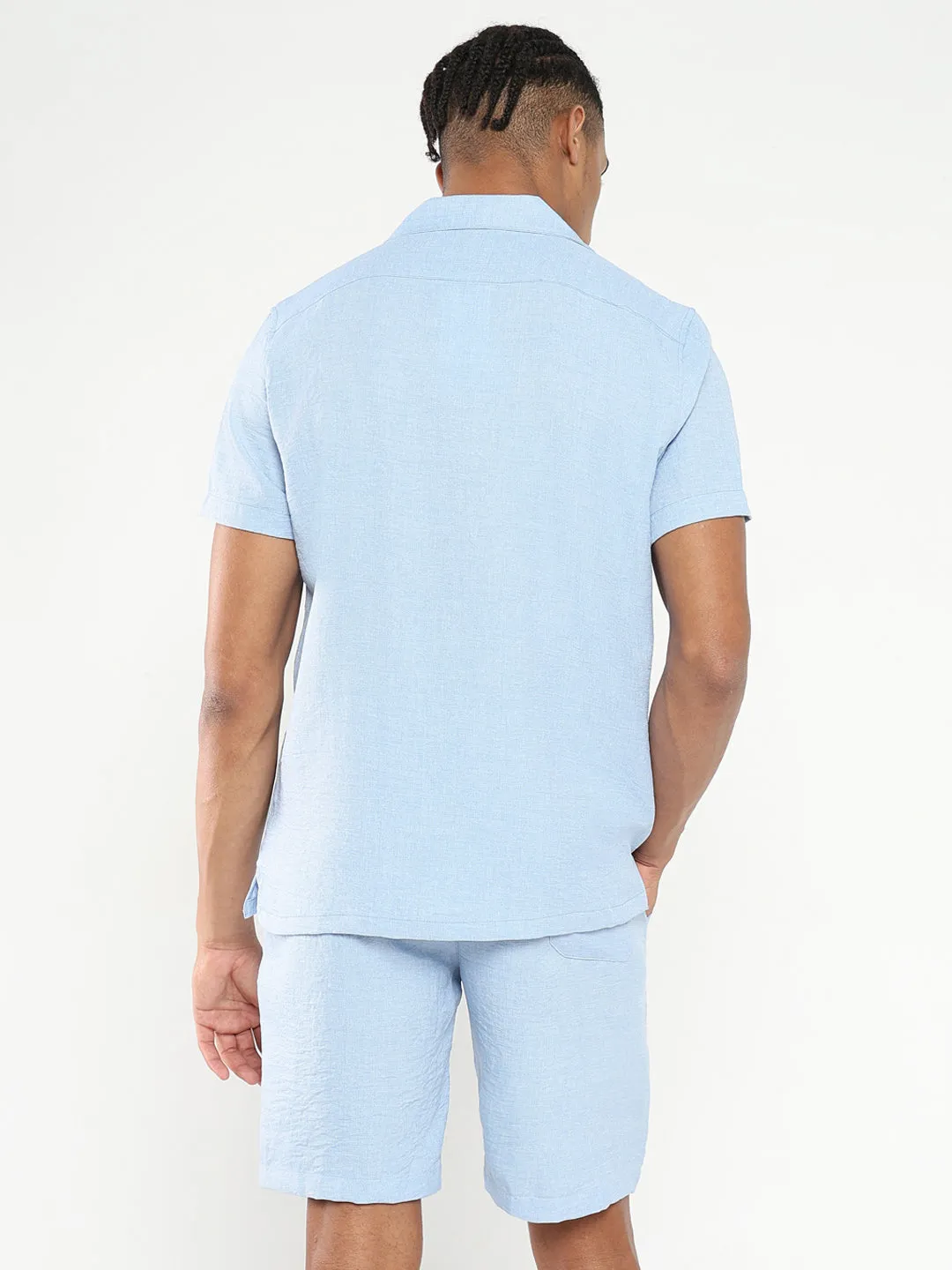 Men Blue Textured Solid Co Ords Set