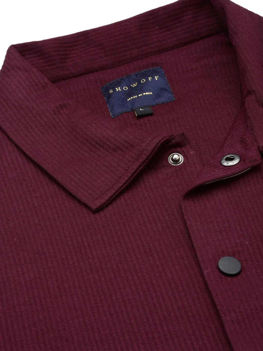 Men Burgundy Standard Spread Collar Textured Cotton Casual Shirt