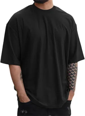 Men Cotton Heavyweight Small Neck T-Shirts Solid Color Male Short-Sleeved TOP